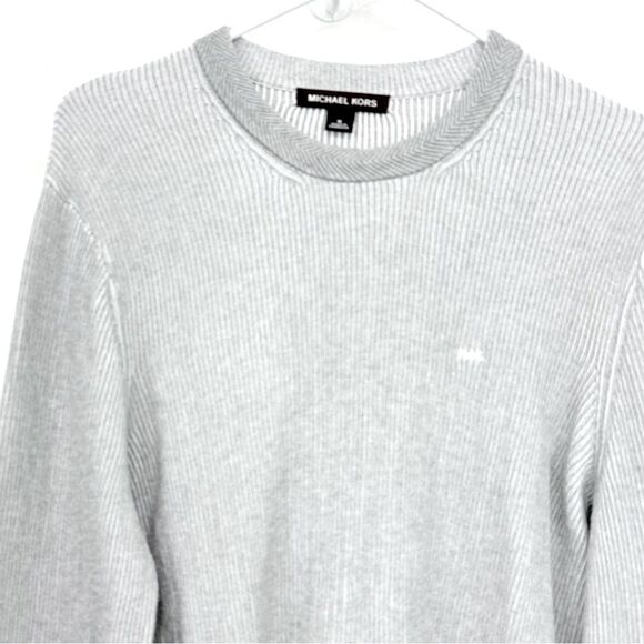Michael Kors Gray Vertical Ribbed Knit Stretch Thermal Layering Sweater - Picture 2 of 11